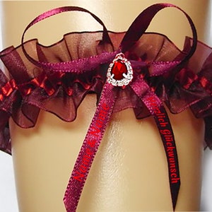Personalized garter in S-, M od XXL-size lettering, desired text wine red, red Ivory . White PS- W