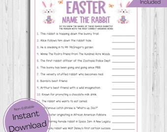 INSTANT DOWNLOAD Easter Bunny Trivia Game Printable - Easter Party Game Print - Easter Trivia Game - Easter Party Game - Name The Rabbit