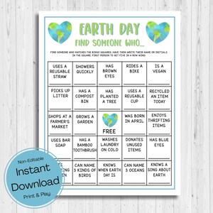 INSTANT DOWNLOAD Earth Day Mix & Mingle Bingo Printable - Earth Day Ice ...