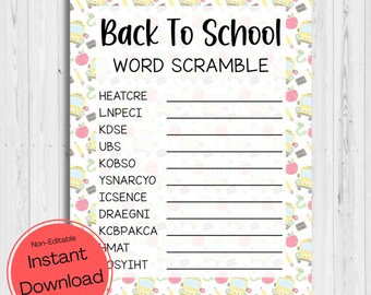 INSTANT DOWNLOAD Back To School Word Scramble Game Printable - Back To School Game Printable - Back To School Activity Printable