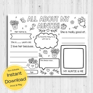 DESCARGA INSTANTÁNEA - Todo sobre mi tía imprimible - Regalo para tía imprimible - Cuestionario Todo sobre mi tía - Regalo de cumpleaños para tía