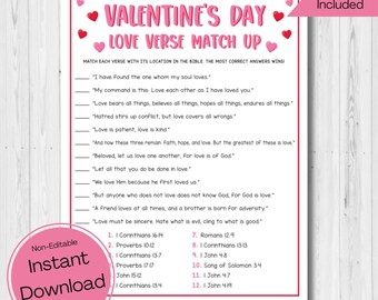 INSTANT DOWNLOAD Valentine's Day Bible Verse Trivia Game Printable - Valentine Bible Game Printable - Valentine's Day Party Game