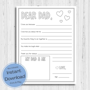 DESCARGA INSTANTÁNEA - Todo sobre mi papá imprimible - Dibujos para colorear del Día del Padre - Cuestionario del Día del Padre - Regalo de cumpleaños para papá - Carta a papá
