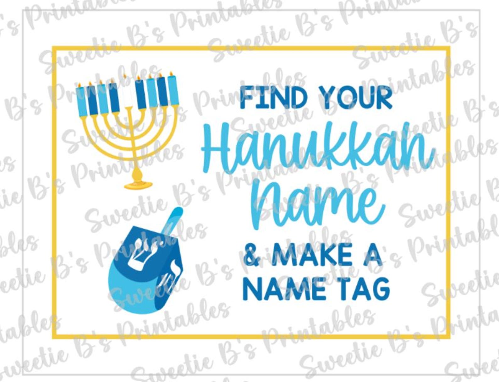 INSTANT DOWNLOAD What's Your Hanukkah Name Printable - Holiday Party ...