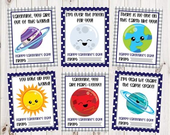 INSTANT DOWNLOAD - Outer Space Valentine Card afdrukbaar - Kids afdrukbare Valentijnskaart - schattige planeet Valentine - Valentijn afdrukbaar