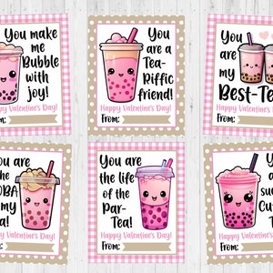 SOFORTIGER DOWNLOAD - Bubble Tea Valentinstagskarte zum Ausdrucken - Kinder druckbare Valentinstagskarte - süße Boba Valentine - Valentinstagskarte zum Ausdrucken