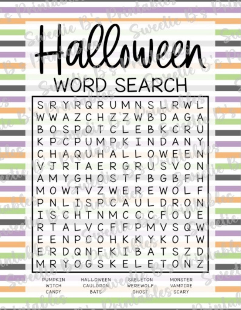 INSTANT DOWNLOAD Halloween Word Search Printable Halloween Game