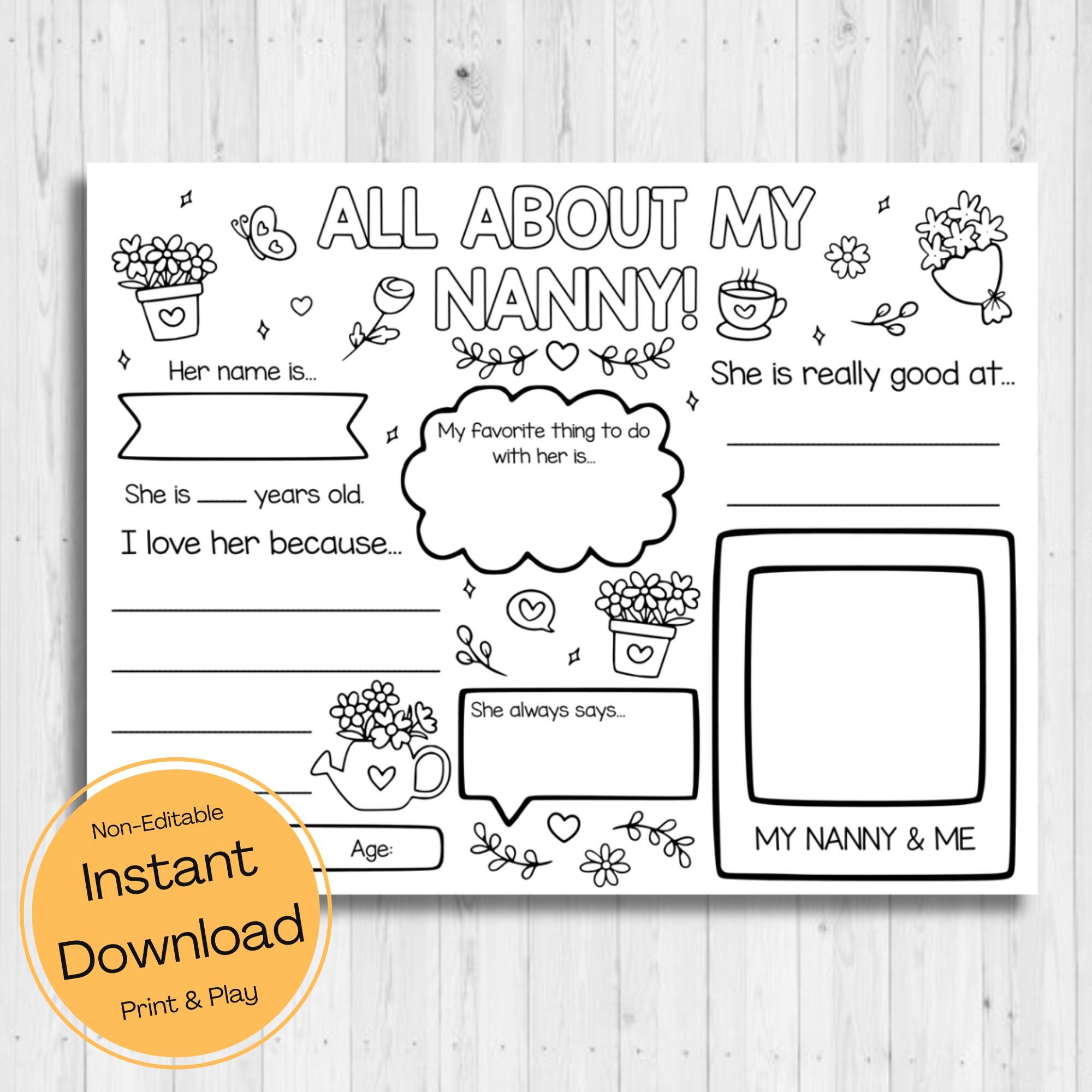 INSTANT DOWNLOAD - All About My Nanny Printable - Grandparent's