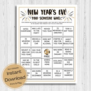 TÉLÉCHARGEMENT INSTANTANÉ Mix & Mingle Bingo du Nouvel An imprimable - Jeu de la Saint-Sylvestre à imprimer - Jeu de briseur de glace pour la Saint-Sylvestre à imprimer - Trouvez quelqu'un qui
