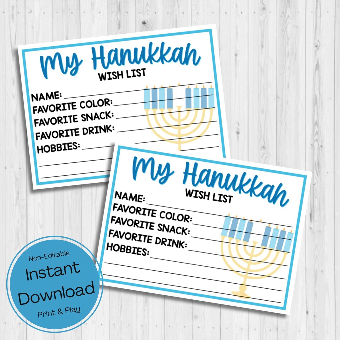INSTANT DOWNLOAD Hanukkah Gift Swap Sign up Cards Hanukkah Wish List ...