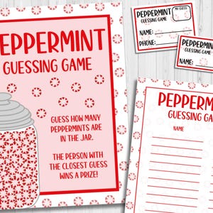 INSTANT DOWNLOAD Guess How Many Peppermints Printable - Holiday Guessing Jar Game - Christmas Peppermint Guessing Game Printable