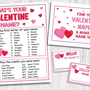 INSTANT DOWNLOAD What&#39;s Your Valentine Name Printable - Valentine&#39;s Day Party Game Activity - Valentine Ice Breaker Printable