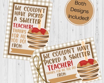 INSTANT DOWNLOAD- Teacher Appreciation Gift Tag - Teacher Gift - Caramel Apple Teacher Gift - Candy Apple Tag - Fall Teacher Appreciation