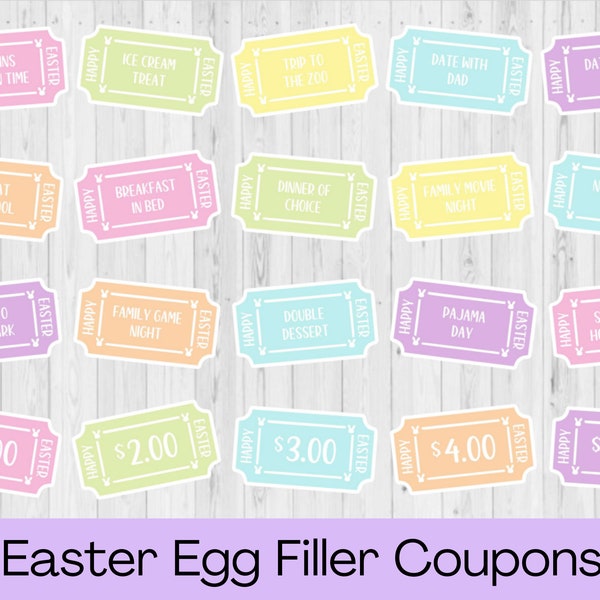 INSTANT DOWNLOAD Easter Egg Token Printable - Easter Egg Filler Coupon Printable - Easter Egg Tokens - Easter Egg Coupons - Kids Easter Gift