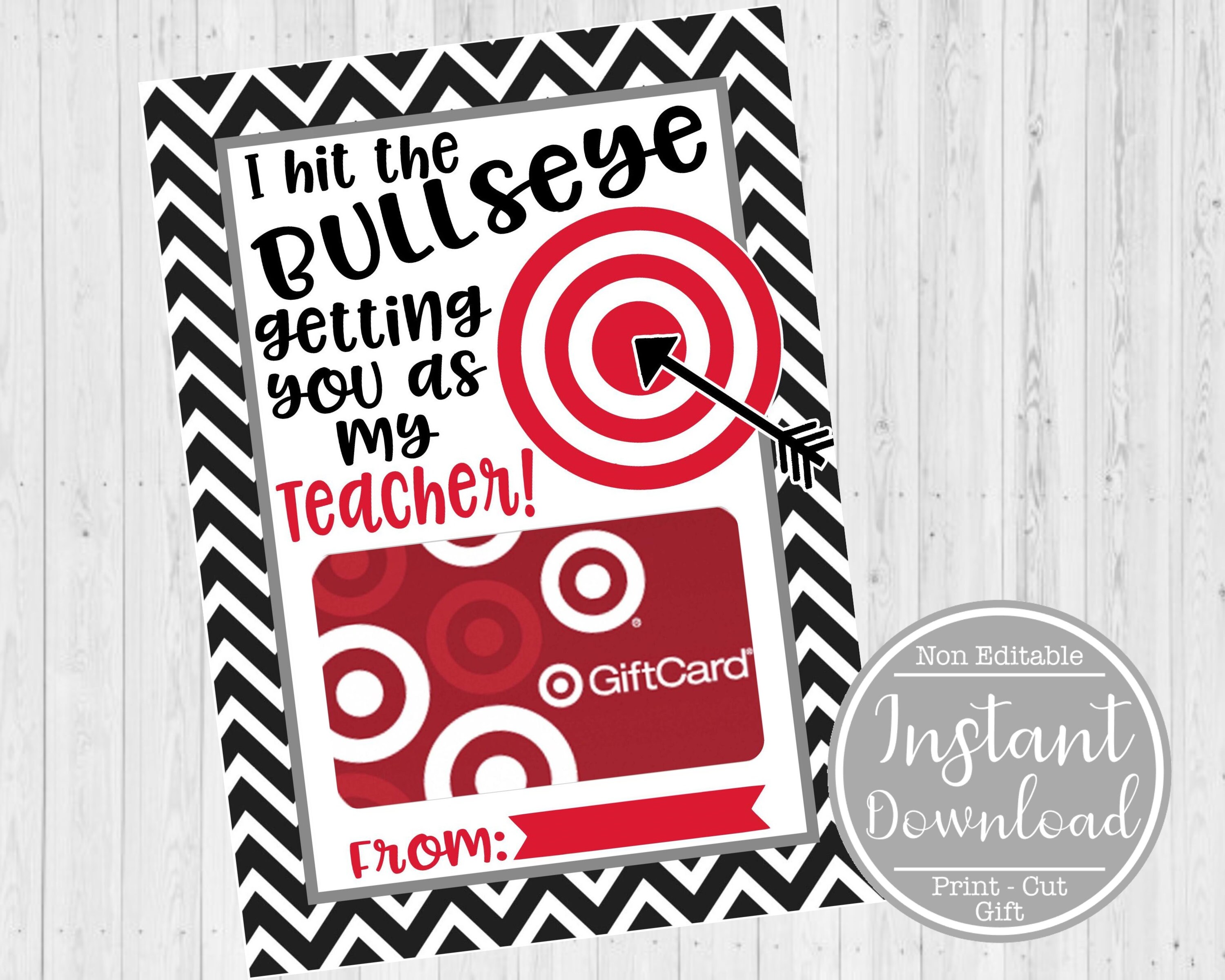 Teacher TARGET Gift card holder Thank You Teacher Appreciation 5x7 DIGITAL FILE Easy Gift