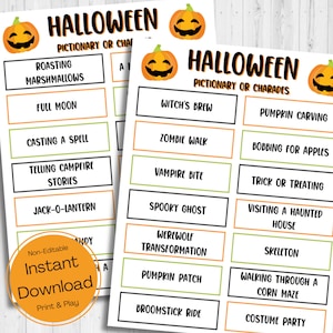 INSTANT DOWNLOAD Halloween Pictionary Or Charades Printable - Autumn Game Printable - Halloween Party Game - Fall Party Game Printable