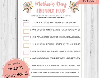 INSTANT DOWNLOAD Mother's Day Friendly Feud Game Printable - Mother's Day Game Printable - Mother's Day Party Game - Mother Friendly Feud