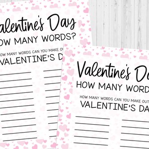 INSTANT DOWNLOAD Valentine&#39;s Day How Many Words Game Printable - Valentine&#39;s Day Game Printable - Valentine&#39;s Day Activity Printable