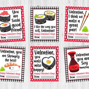 INSTANT DOWNLOAD - Sushi Valentine Card Printable - Kids Printable Valentine Card - Cute Sushi Valentine - Valentine Printable