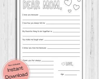 INSTANT DOWNLOAD - All About My Mom Printable - Mother's Day Coloring - Mother's Day Questionnaire - Birthday Gift For Mom - Letter To Mom