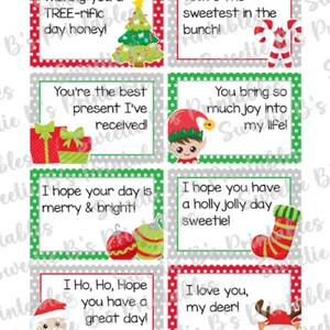 INSTANT DOWNLOAD Christmas Lunchbox Notes Printable - Christmas Note ...