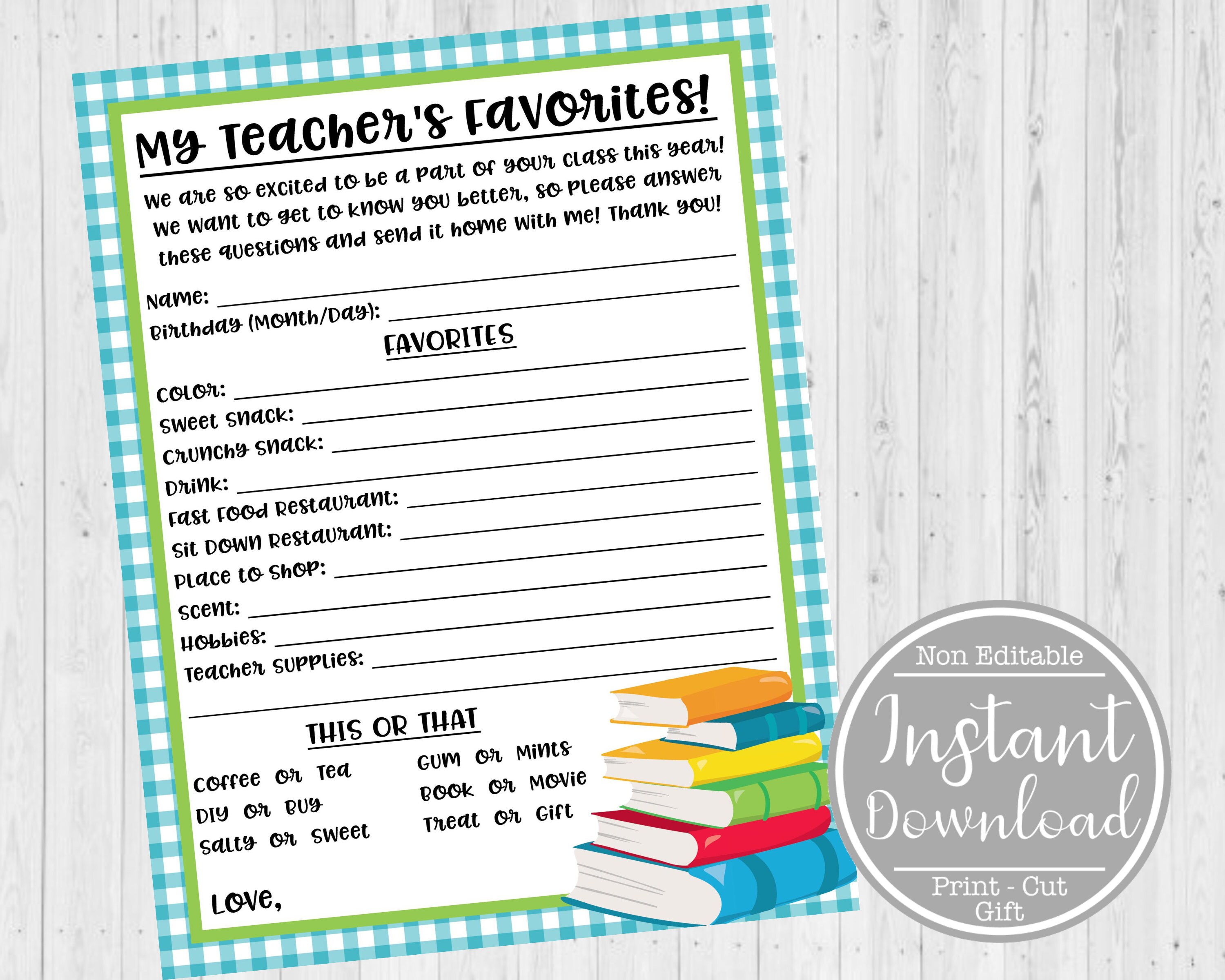 INSTANT DOWNLOAD Teacher Appreciation Survey Printable Etsy Israel