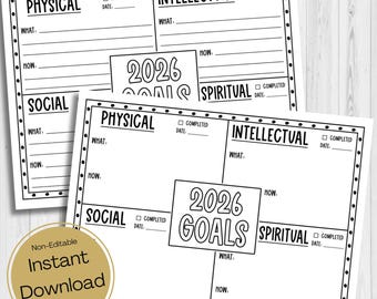 INSTANT DOWNLOAD - 2026 Goals Worksheet Printable - Yearly Goals Worksheet - My Goals For 2026 Printable - New Year Goal Planning Worksheet