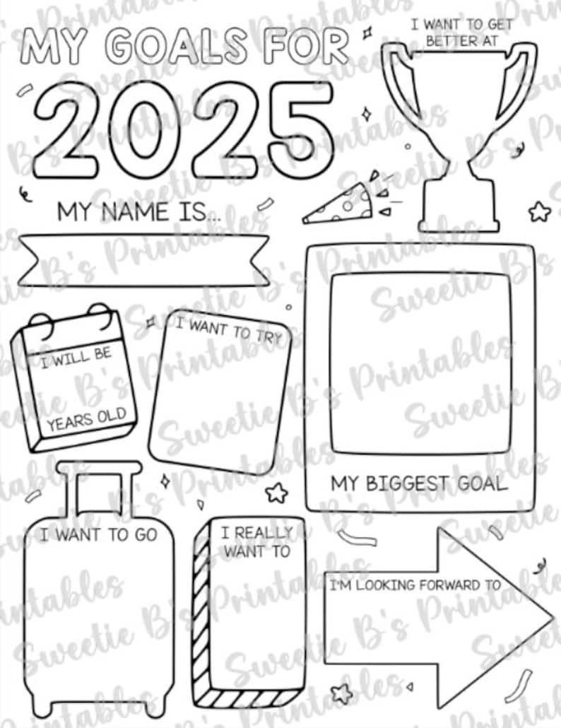 INSTANT DOWNLOAD My Goals for 2025 Printable Kid Yearly Goals Activity My Goals for 2025