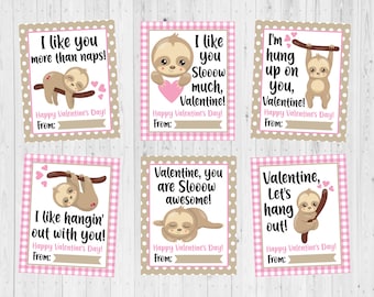 INSTANT DOWNLOAD - luiaard Valentijnskaart afdrukbaar - afdrukbare Valentijnskaart voor kinderen - schattige luiaard Valentijn - Valentijn afdrukbaar