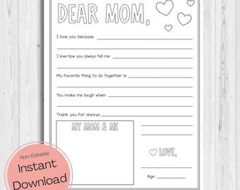 INSTANT DOWNLOAD - All About My Mom Printable - Mother's Day Coloring - Mother's Day Questionnaire - Birthday Gift For Mom - Letter To Mom