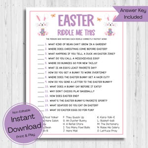 INSTANT DOWNLOAD Easter Riddle Game Printable - Easter Game Printable - Easter Party Game Printable - Easter Riddles and Jokes Game