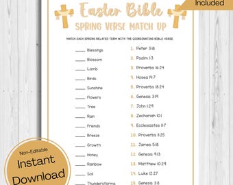 TÉLÉCHARGEMENT IMMÉDIAT Jeu d'associations de versets bibliques de Pâques - Jeu d'anecdotes de Pâques - Chasse au trésor de la Bible de Pâques - Jeu de fête de Pâques pour l'église