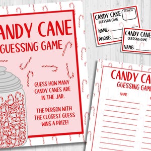 INSTANT DOWNLOAD Guess How Many Candy Canes Printable - Holiday Guessing Jar Game - Christmas Candy Cane Guessing Game Printable