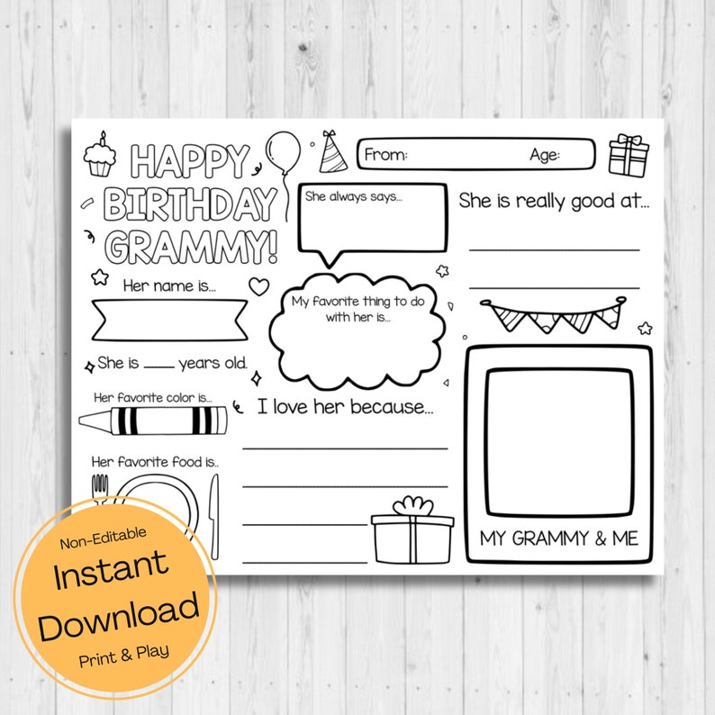 INSTANT DOWNLOAD Happy Birthday Grammy Coloring Page Happy Birthday ...