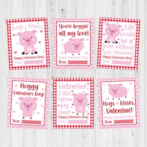 DESCARGA INSTANTÁNEA - Tarjeta de San Valentín con cerditos para imprimir - Tarjeta de San Valentín para imprimir para niños - Cerditos lindos para San Valentín - Tarjeta de San Valentín para imprimir