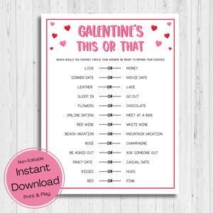 INSTANT DOWNLOAD Galentine&#39;s This Or That Game Printable - Galentine&#39;s Day Party Game - Valentine&#39;s Day This Or That Printable