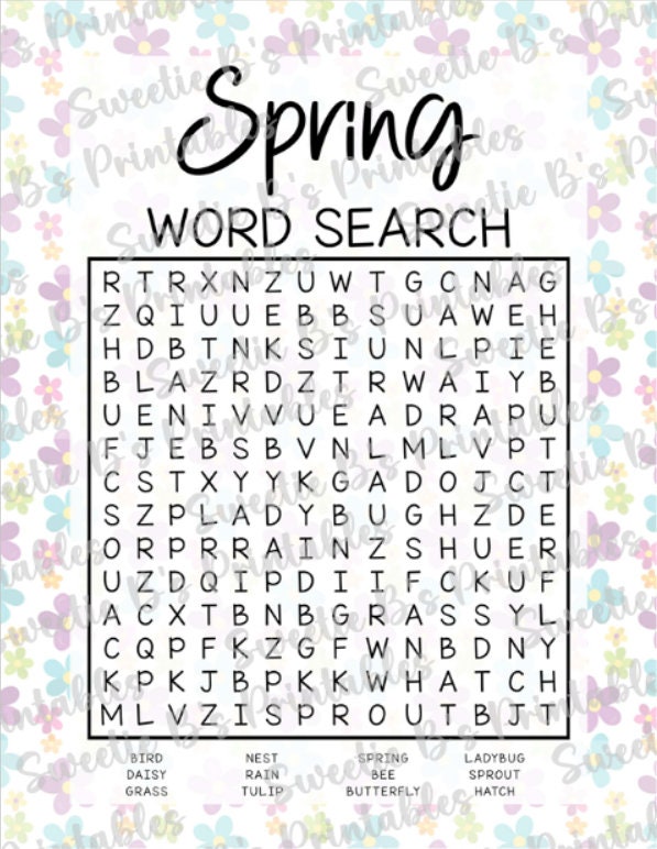 INSTANT DOWNLOAD Spring Word Search Printable Spring Game Printable ...