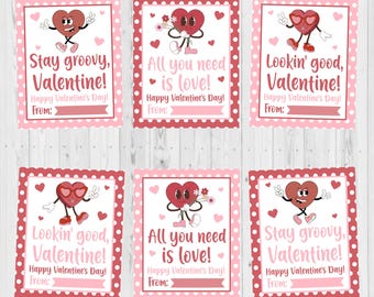 INSTANT DOWNLOAD - Retro Hearts Valentine Card Printable - Kids Printable Valentine Card - Cute Retro Hearts Valentine - Valentine Printable