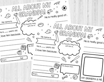 TÉLÉCHARGEMENT IMMÉDIAT - Tout sur mon grand-père imprimable - Imprimable pour la fête des grands-parents - Questionnaire pour la fête des grands-parents - Cadeau d'anniversaire pour grand-père