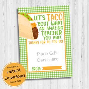 DOWNLOAD INSTANTÂNEO - Cartão de presente de agradecimento ao professor 5x7 para impressão - Porta-cartão de presente do professor - Cartão de agradecimento ao professor - Cartão de presente Taco Bell
