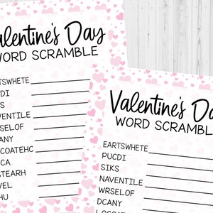 INSTANT DOWNLOAD Valentine&#39;s Day Word Scramble Game Printable - Valentine&#39;s Day Game Printable - Valentine&#39;s Day Activity Printable