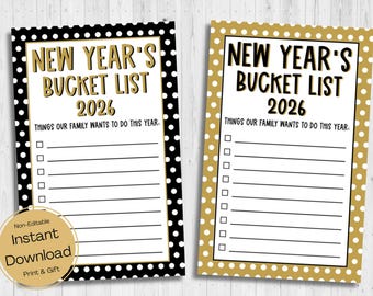 INSTANT DOWNLOAD - New Year Bucket List Printable - 2026 Bucket List Worksheet - New Year Activity - Goals for Year Printable