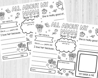 INSTANT DOWNLOAD - All About My Nana Printable - Grandparent's Day Printable - Grandparent's Day Questionnaire - Birthday Gift For Grandma