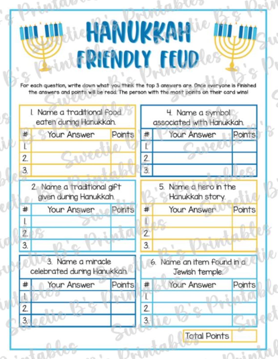 INSTANT DOWNLOAD Hanukkah Friendly Feud Game Printable - Holiday Game ...