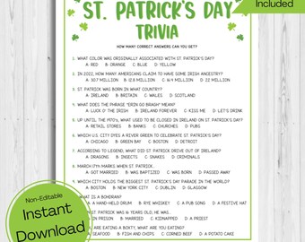 INSTANT DOWNLOAD St Patrick's Day Trivia Game Printable - St Paddy's Day Party Game Printable - Irish Trivia Game - St Patrick's Day Game