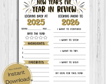 INSTANT DOWNLOAD - All About My 2025 Printable - Year In Review Activity - New Year's Eve Time Capsule Worksheet - Goals for 2026 Printable