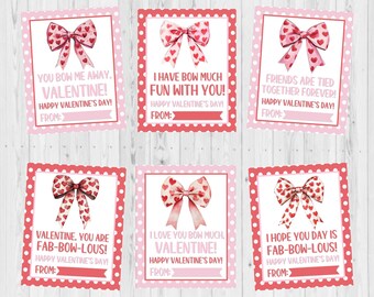 INSTANT DOWNLOAD - Coquette Bow Valentine Card Printable - Kids Printable Valentine Card - Cute Bow Valentine - Valentine Printable