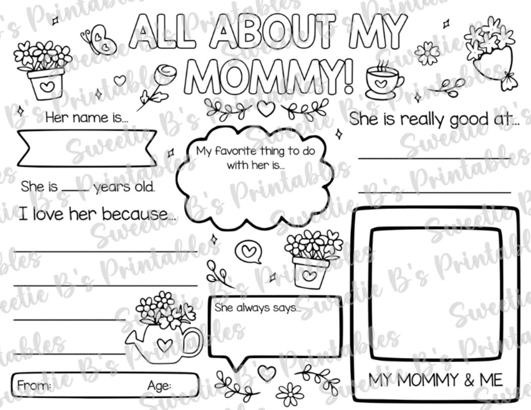 INSTANT DOWNLOAD All About My Mommy Printable Mother's Day Printable ...