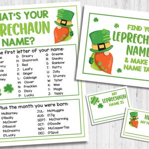 INSTANT DOWNLOAD What&#39;s Your Leprechaun Name Printable - St Patrick&#39;s Day Party Game Activity - St Patrick&#39;s Day Ice Breaker Printable
