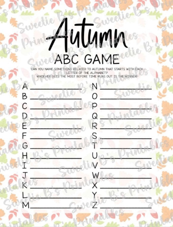 INSTANT DOWNLOAD Autumn ABC Game Printable - Autumn Game Printable ...
